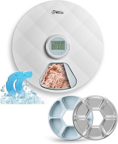 Brioche Automatic Wet Food Feeder for Pets - True 6-Meal Cordless Fresh Can Dispenser with Two Ice Packs, Perfect for Newborn Senior Sick Cats and Small Dogs in Kuwait