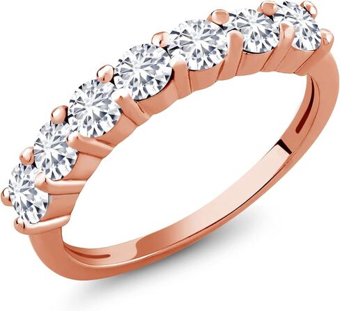 Gem Stone King 18K Rose Gold Plated Silver Gemstone Birthstone Wedding Band Engagement Anniversary Ring | Round 3.5MM | 7 Stone Promise Ring For Women in Saudi Arabia