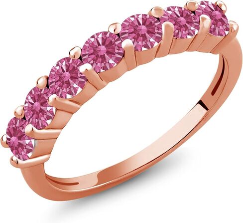 Gem Stone King 18K Rose Gold Plated Silver Gemstone Birthstone Wedding Band Engagement Anniversary Ring | Round 3.5MM | 7 Stone Promise Ring For Women in Saudi Arabia