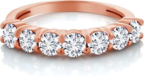 Gem Stone King 18K Rose Gold Plated Silver Gemstone Birthstone Wedding Band Engagement Anniversary Ring | Round 3.5MM | 7 Stone Promise Ring For Women in Saudi Arabia
