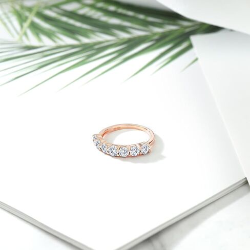 Gem Stone King 18K Rose Gold Plated Silver Gemstone Birthstone Wedding Band Engagement Anniversary Ring | Round 3.5MM | 7 Stone Promise Ring For Women in Saudi Arabia