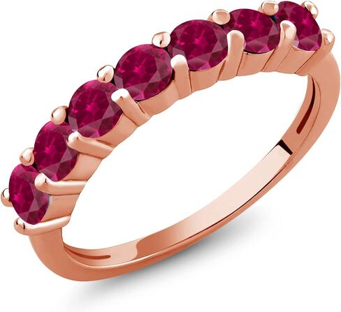 Gem Stone King 18K Rose Gold Plated Silver Gemstone Birthstone Wedding Band Engagement Anniversary Ring | Round 3.5MM | 7 Stone Promise Ring For Women in Saudi Arabia