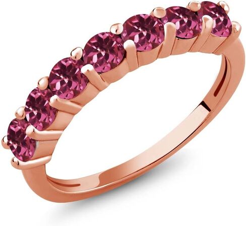 Gem Stone King 18K Rose Gold Plated Silver Gemstone Birthstone Wedding Band Engagement Anniversary Ring | Round 3.5MM | 7 Stone Promise Ring For Women in Saudi Arabia