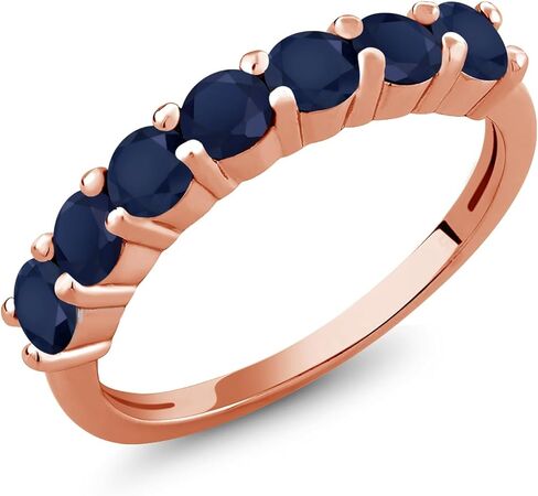 Gem Stone King 18K Rose Gold Plated Silver Gemstone Birthstone Wedding Band Engagement Anniversary Ring | Round 3.5MM | 7 Stone Promise Ring For Women in Saudi Arabia