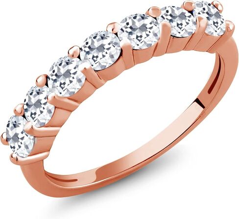 Gem Stone King 18K Rose Gold Plated Silver Gemstone Birthstone Wedding Band Engagement Anniversary Ring | Round 3.5MM | 7 Stone Promise Ring For Women in Saudi Arabia