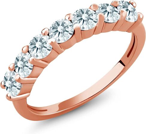 Gem Stone King 18K Rose Gold Plated Silver Gemstone Birthstone Wedding Band Engagement Anniversary Ring | Round 3.5MM | 7 Stone Promise Ring For Women in Saudi Arabia