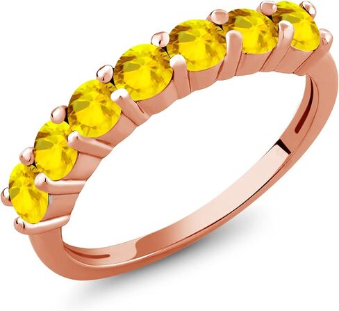 Gem Stone King 18K Rose Gold Plated Silver Gemstone Birthstone Wedding Band Engagement Anniversary Ring | Round 3.5MM | 7 Stone Promise Ring For Women in Saudi Arabia