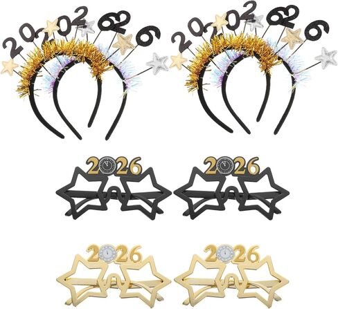 LOGOFUN 8 قطع 2026 نظارات حفلات السنة الجديدة ومجموعة عصابات رأس صور الدعائم لزينة حفلات رأس السنة الجديدة السعيدة in Saudi Arabia