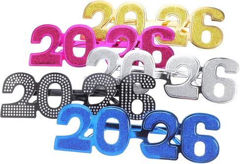 10 قطع من نظارات ليلة رأس السنة 2026 من كيسانجل - نظارات حفلات بلاستيكية لامعة نظارات حفلات رأس السنة الجديدة لاحتفالات التخرج وعطلات كشك الصور in Kuwait