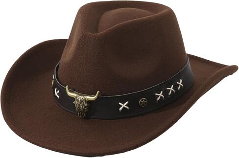 Vintage Western Cowboy Hat for Men Women,Wide Brim Stylish Cowboy Hat for Men & Women,Accessories Outdoor Sun Hat(Brown) ﻿ in Saudi Arabia