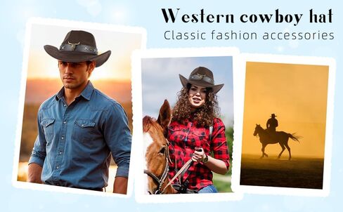 Vintage Western Cowboy Hat for Men Women,Wide Brim Stylish Cowboy Hat for Men & Women,Accessories Outdoor Sun Hat(Brown) ﻿ in Saudi Arabia