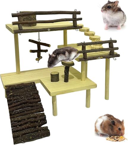 Large Hamster Platform with Ladder Wooden Syrian Hamsters Standing Platforms with Legs Set Wood Gerbils Climbing Bridge Toy Cage Accessories in Kuwait