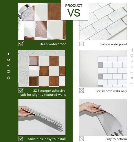 STICKGOO 10 Sheets Peel and Stick Backsplash - 9" x 9" 4D Adhesive Peel and Stick Tile Backsplash for Kitchen&Bathroom in Kuwait