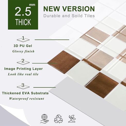 STICKGOO 10 Sheets Peel and Stick Backsplash - 9" x 9" 4D Adhesive Peel and Stick Tile Backsplash for Kitchen&Bathroom in Kuwait