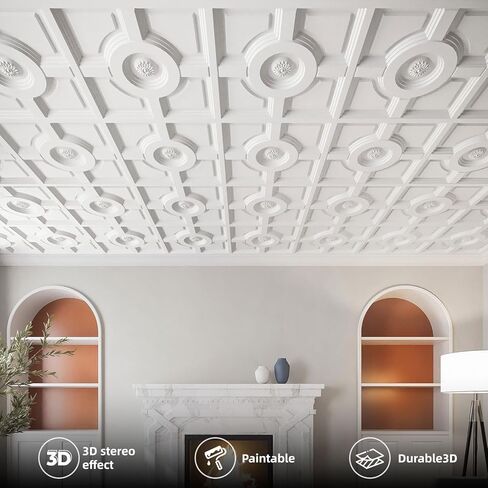 12 قطعة من بلاط السقف المتدلي مقاس 60.96 سم × 60.96 سم من WOWSTAR، ألواح سقف مقاومة للماء، تناسب الشبكة فقط، باللون الأبيض in Kuwait