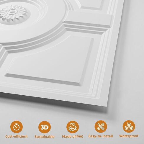 12 قطعة من بلاط السقف المتدلي مقاس 60.96 سم × 60.96 سم من WOWSTAR، ألواح سقف مقاومة للماء، تناسب الشبكة فقط، باللون الأبيض in Kuwait