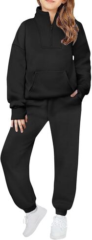 Fleece Sweatsuits for Girls 2 Piece Outfits Tracksuit Half Zip Lapel Collar Thumb Hole Sweatshirts and Sweatpants Jogger Sets in Saudi Arabia