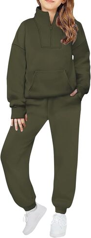 Fleece Sweatsuits for Girls 2 Piece Outfits Tracksuit Half Zip Lapel Collar Thumb Hole Sweatshirts and Sweatpants Jogger Sets in Saudi Arabia