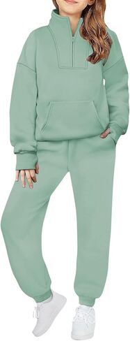 Fleece Sweatsuits for Girls 2 Piece Outfits Tracksuit Half Zip Lapel Collar Thumb Hole Sweatshirts and Sweatpants Jogger Sets in Saudi Arabia