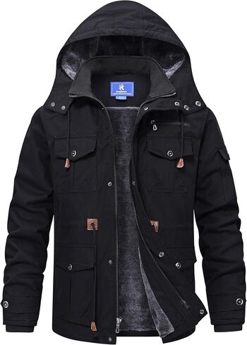 Rapoo Men's Winter Jacket Cotton Work Military Jackets Fleece Lined Thick Warm Cargo Coats with Hooded in Saudi Arabia