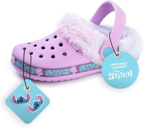 Disney Lilo & Stitch Kids Clogs | Purple Rubber Slip-Ons with Stitch Charm | Childrens Fur-Lined Sandal Slides in Saudi Arabia