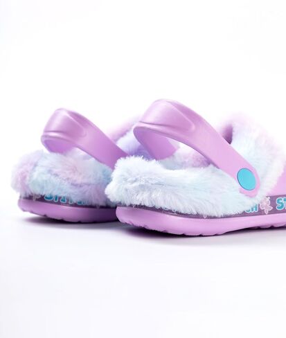 Disney Lilo & Stitch Kids Clogs | Purple Rubber Slip-Ons with Stitch Charm | Childrens Fur-Lined Sandal Slides in Saudi Arabia