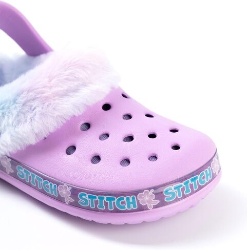 Disney Lilo & Stitch Kids Clogs | Purple Rubber Slip-Ons with Stitch Charm | Childrens Fur-Lined Sandal Slides in Saudi Arabia