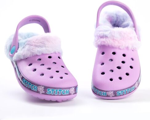 Disney Lilo & Stitch Kids Clogs | Purple Rubber Slip-Ons with Stitch Charm | Childrens Fur-Lined Sandal Slides in Saudi Arabia