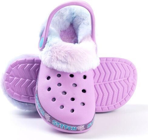 Disney Lilo & Stitch Kids Clogs | Purple Rubber Slip-Ons with Stitch Charm | Childrens Fur-Lined Sandal Slides in Saudi Arabia