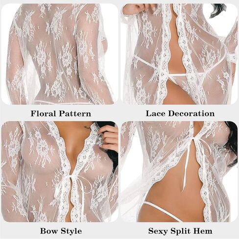 See Through Boudoir Sexy Lace Lingerie Sets Dress Bridal Robes for Women Printed Tunic Blouse Mesh Wedding Gowns in Saudi Arabia