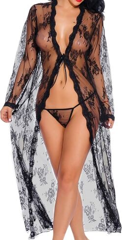 Famstar See Through Boudoir Sexy Lace Lingerie Sets Dress Bridal Robes for Women Printed Tunic Blouse Mesh Wedding Gowns in Saudi Arabia