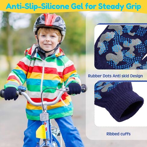 Coume 12 Pairs Kids Winter Gloves for Boys Girls Anti-Slip Knit Stretch Colorful Toddler Warm Gloves for Cold Weather in Kuwait