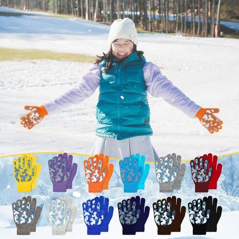 Coume 12 Pairs Kids Winter Gloves for Boys Girls Anti-Slip Knit Stretch Colorful Toddler Warm Gloves for Cold Weather in Kuwait