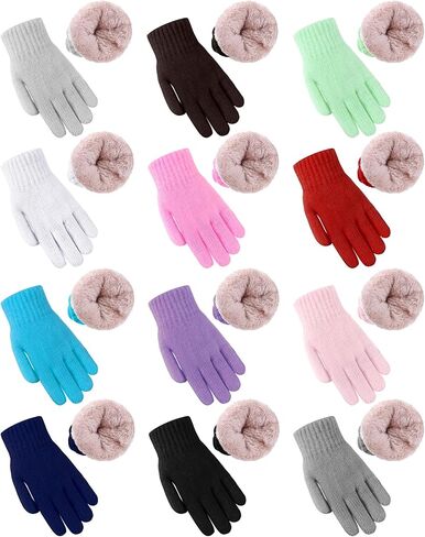 Shihanee 12 Pairs Kids Fleece Lined Gloves Bulk for Girls Boys Winter Thermal Knit Gloves Cold Weather Supplies 6-10 Years in Saudi Arabia