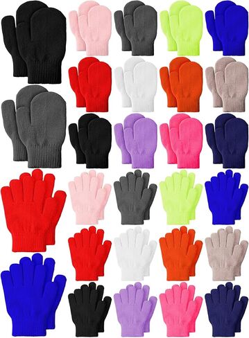 24 Pairs Kids Toddlers Mittens Gloves Bulk Warm Full Finger Magic Stretch Winter Knit Mitten for Boys Girls in Saudi Arabia