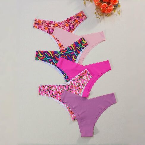 6 Pack Womens Seamless Underwear No Show Panties Sexy Bikini Underwears Low Rise Hipster Wave Edge Thong in Saudi Arabia