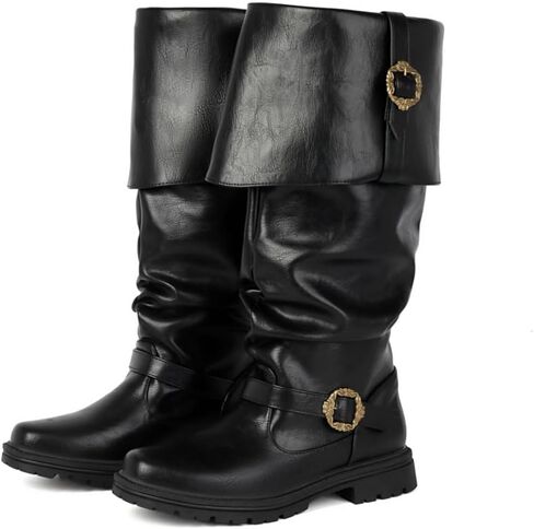 Men's Pirate Boots Knee High Renaissance Medieval Leather Combat Boots for Halloween Costume Steampunk Cosplay Jack Sparrow Style in Saudi Arabia