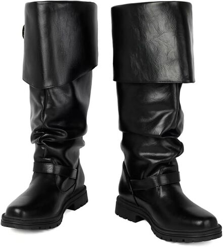 Men's Pirate Boots Knee High Renaissance Medieval Leather Combat Boots for Halloween Costume Steampunk Cosplay Jack Sparrow Style in Saudi Arabia