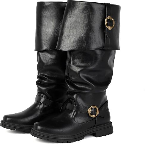 Men's Pirate Boots Knee High Renaissance Medieval Leather Combat Boots for Halloween Costume Steampunk Cosplay Jack Sparrow Style in Saudi Arabia