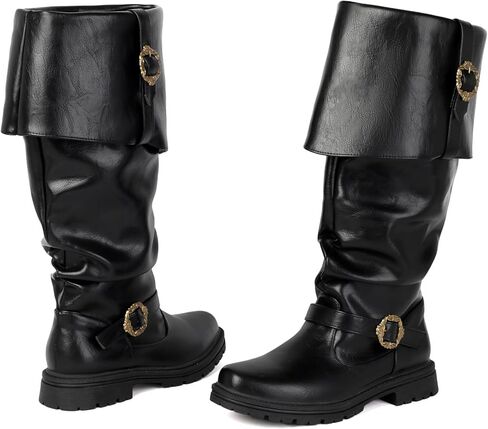 Men's Pirate Boots Knee High Renaissance Medieval Leather Combat Boots for Halloween Costume Steampunk Cosplay Jack Sparrow Style in Saudi Arabia