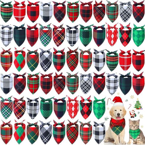 Sanwuta 60 Pcs Christmas Snowflake Plaid Dog Bandanas Bulk Holiday Dog Scarf Bibs Puppy Bandanas Adjustable Washable Kerchief PET Costume Accessories Grooming Supplies for Small to Large Cats Dogs in Saudi Arabia