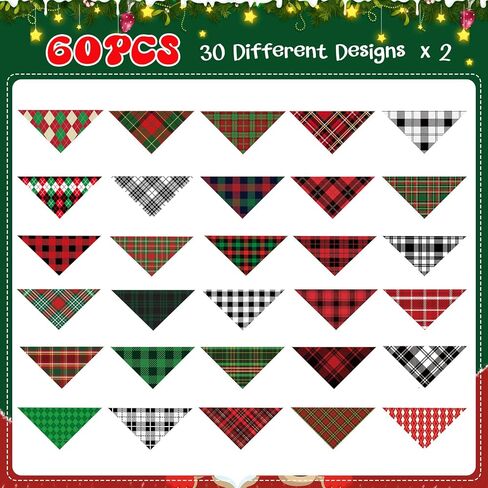 Sanwuta 60 Pcs Christmas Snowflake Plaid Dog Bandanas Bulk Holiday Dog Scarf Bibs Puppy Bandanas Adjustable Washable Kerchief PET Costume Accessories Grooming Supplies for Small to Large Cats Dogs in Saudi Arabia