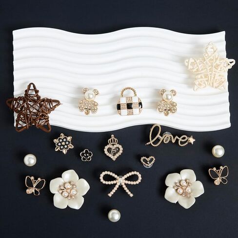 24pcs Bling Cute Shoe Charms for Women,Flower,Butterfly,Cub,Pearl Chain,Sparkle Rhinestones Pearl Shoe Decoration Charms,DIY Shoe Accessories for Party Favor in Saudi Arabia