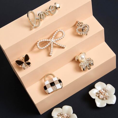 24pcs Bling Cute Shoe Charms for Women,Flower,Butterfly,Cub,Pearl Chain,Sparkle Rhinestones Pearl Shoe Decoration Charms,DIY Shoe Accessories for Party Favor in Saudi Arabia