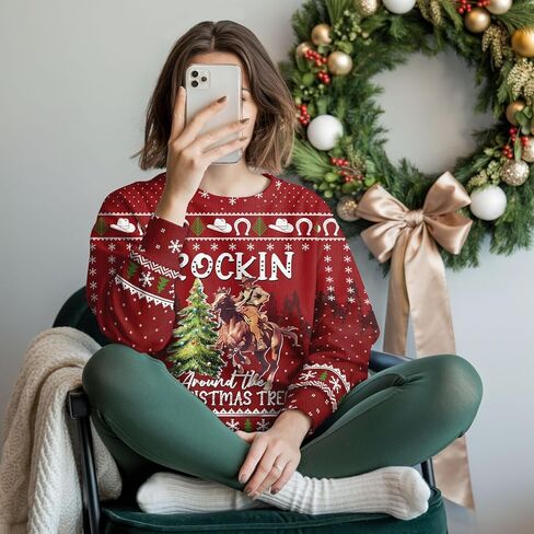 34HD هدايا لعيد الميلاد سترة عيد الميلاد القبيحة 2025 للرجال والنساء مضحك طويلة الأكمام Crewneck سترة عيد الميلاد in Saudi Arabia