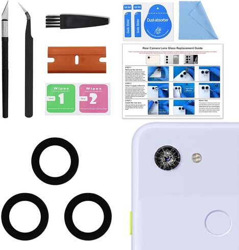 3 Pack for Pixel 8 Pro Back Rear Camera Lens Glass Replacement, Back Camera Lens with Premium Lens Protector Compatible with Pixel 8 Pro, Included Instruction Manual, Toolkit in Kuwait