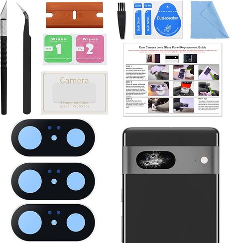 3 Pack for Pixel 8 Pro Back Rear Camera Lens Glass Replacement, Back Camera Lens with Premium Lens Protector Compatible with Pixel 8 Pro, Included Instruction Manual, Toolkit in Kuwait
