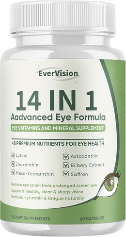 Evervision 14 in 1 Advanced Eye Formula, Eye Vitamin and Mineral Supplement with Zinc, Lutein, Zeaxanthin & Bilberry Extract, 60 Capsules (1) in Saudi Arabia