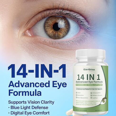 Evervision 14 in 1 Advanced Eye Formula, Eye Vitamin and Mineral Supplement with Zinc, Lutein, Zeaxanthin & Bilberry Extract, 60 Capsules (1) in Saudi Arabia