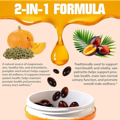 زيت بذور اليقطين SXOSXO مع كبسولات هلامية منشارية بالميتو | مستخلص بذور اليقطين لنمو الشعر وصحة المثانة والبروستاتا | بكر نقي ومعصور على البارد، 1000 مجم، 120 كبسولة هلامية in Kuwait